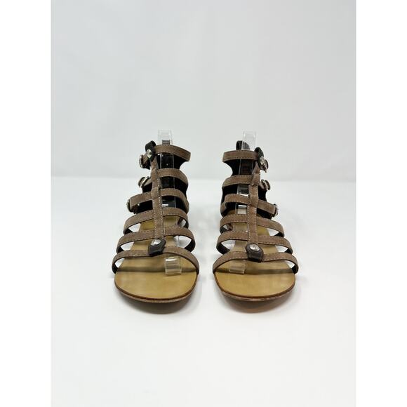 Giuseppe Zanotti Short Ankle Strappy Gladiator Flat Cage Sandals Taupe Tan EU 37 - Picture 6 of 10